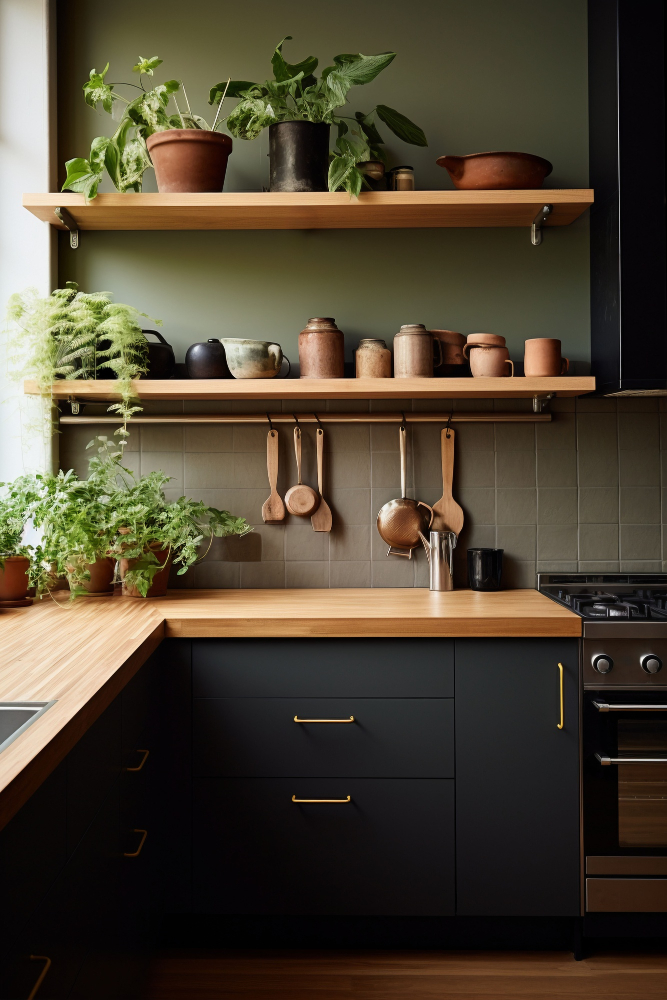 Cozinha com plantas e temperos